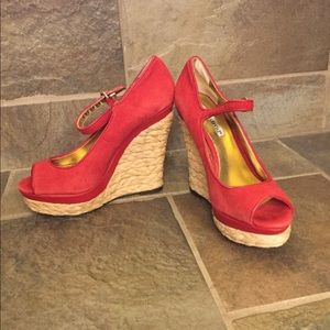 Charles David wedges, size 5, red suede